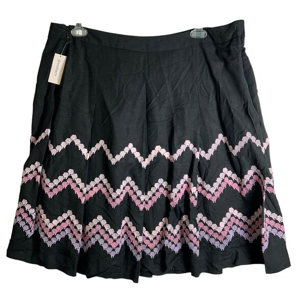 NEW Dressbarn Black+Pink Embroidered Linen Blend A-Line Skirt - Plus Size 20W - Picture 5 of 12